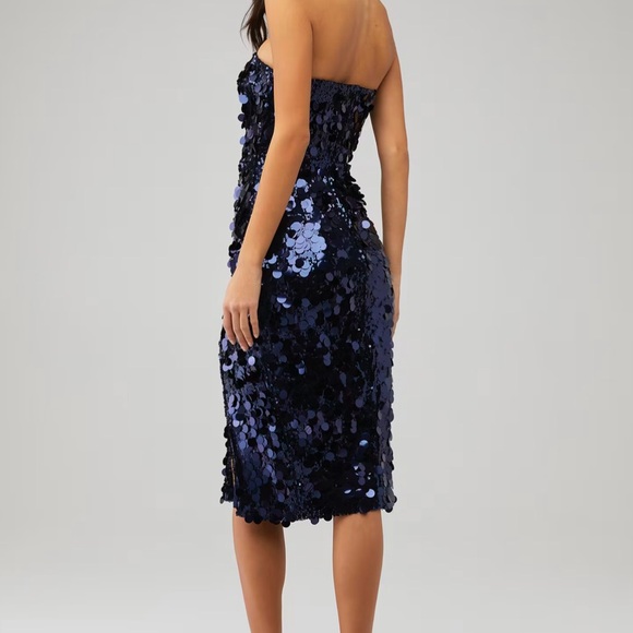 Amanda Uprichard Strapless Sequin Dress in Navy Blue - Picture 3 of 13